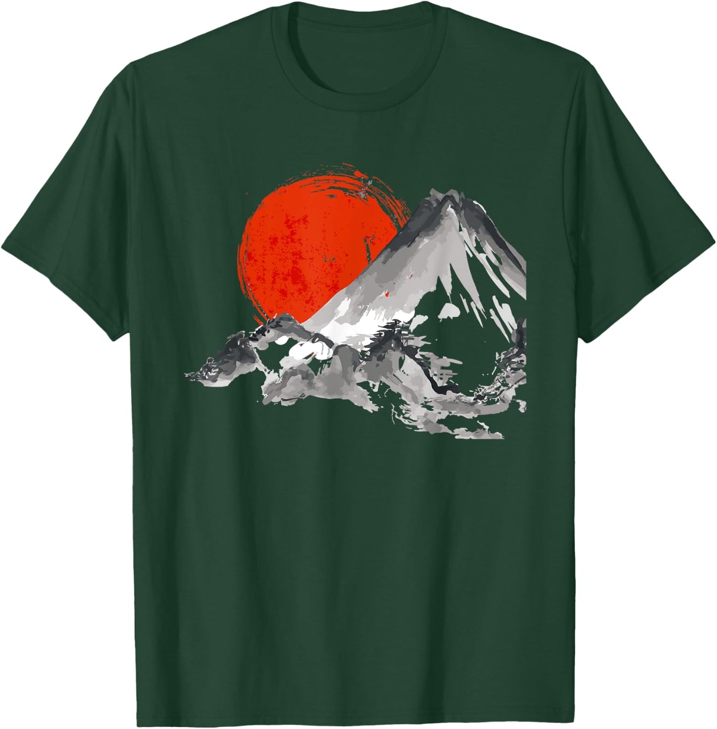 Japanese Rising Sun Over Mount Fuji Watercolor T Shirt T-Shirt - T-Shirt | Forest
