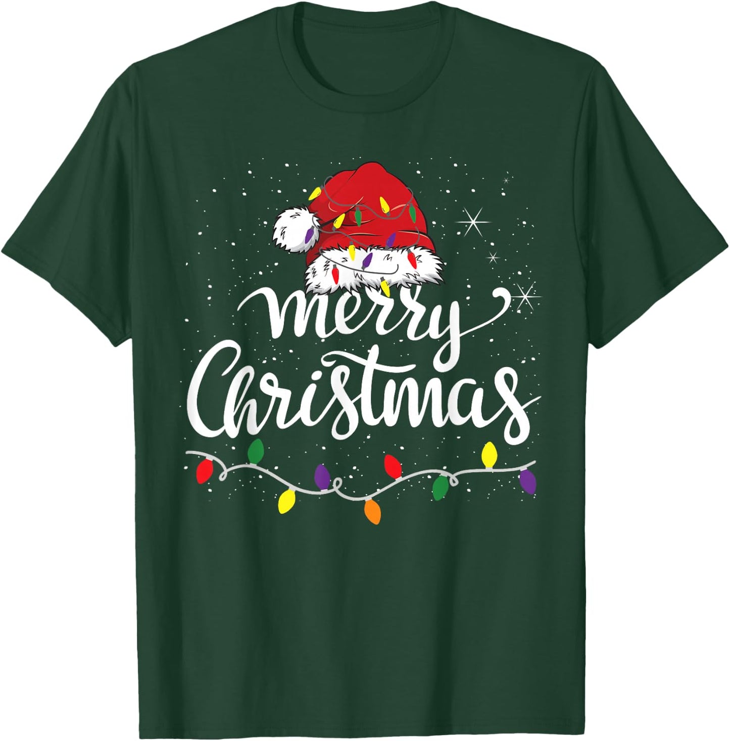 Merry Christmas Lights Red Santa Hat Xmas Family Men Women T-Shirt - T-Shirt | Forest