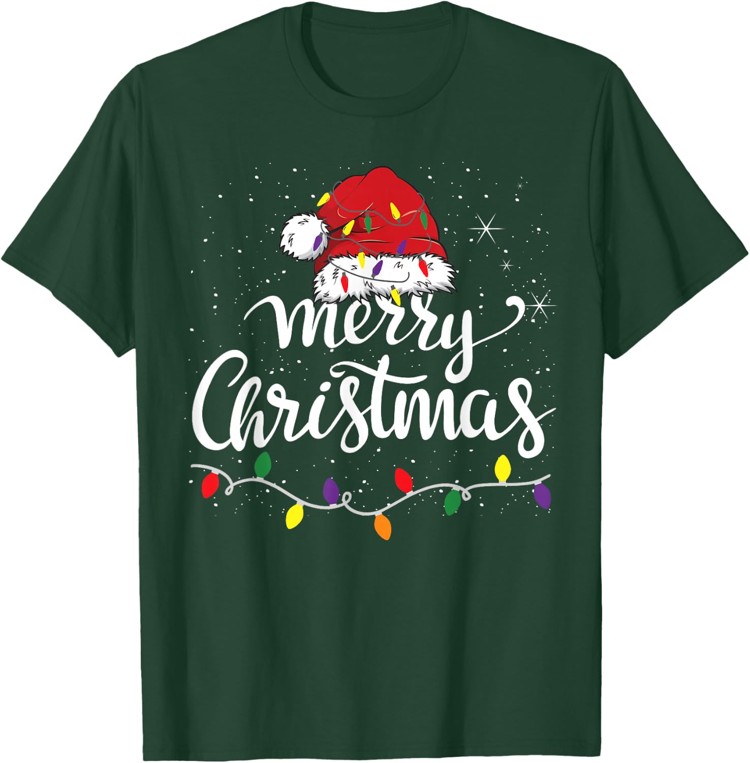 Merry Christmas Lights Red Santa Hat Xmas Family Men Women T-Shirt - T-Shirt | Forest
