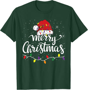 Merry Christmas Lights Red Santa Hat Xmas Family Men Women T-Shirt - T-Shirt | Forest
