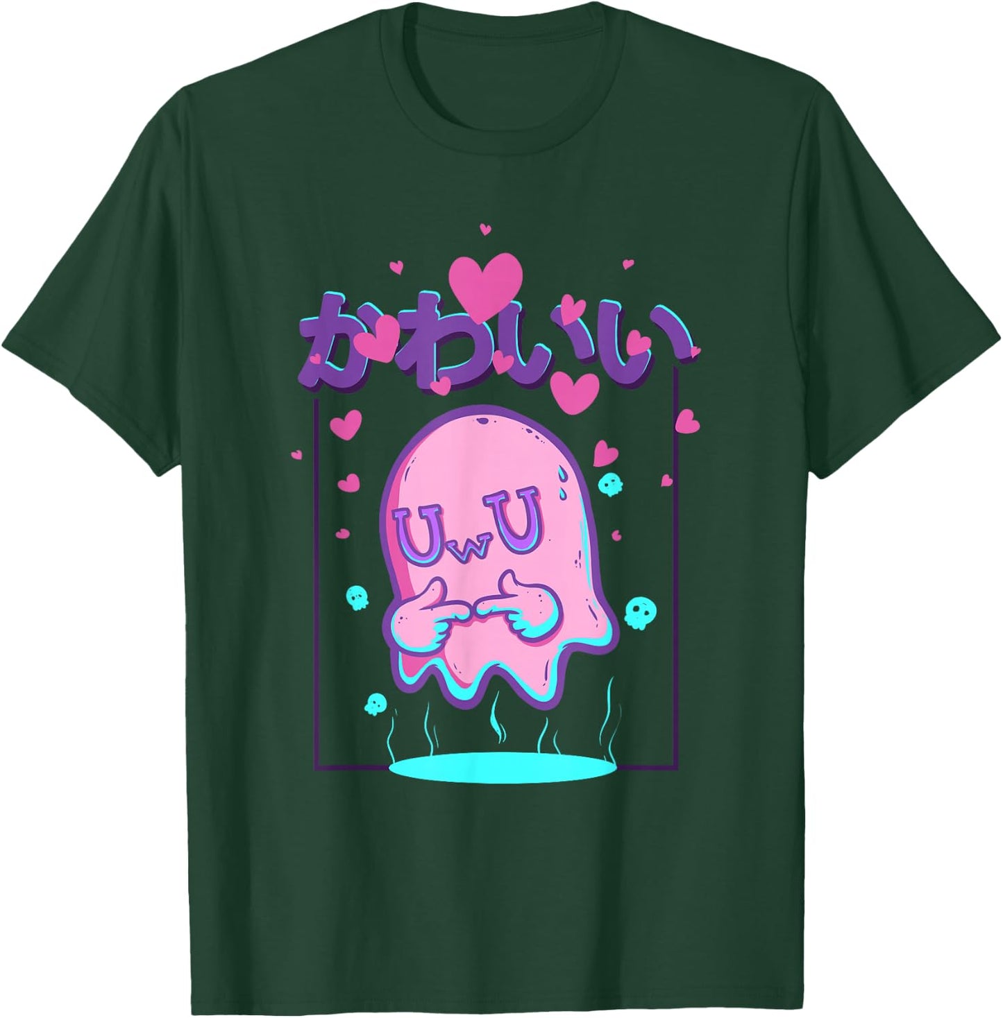 Kawaii Uwu Ghost Anime Japanese Manga Otaku Halloween T-Shirt - T-Shirt | Forest