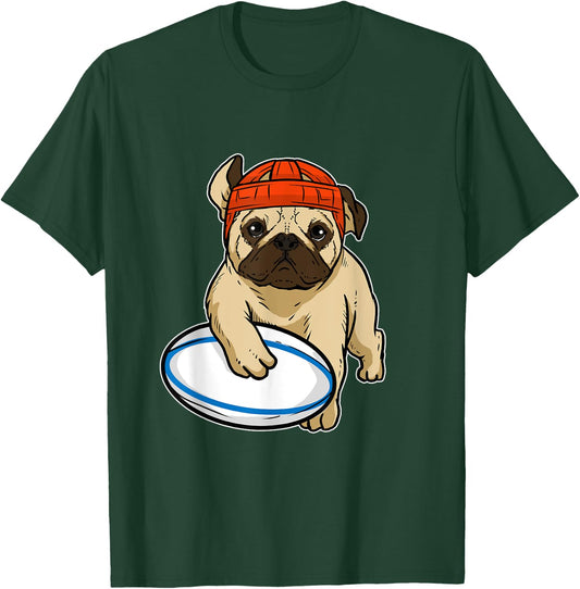 Cute Dog Pug Rugby Gift Rugby Lover T-Shirt - T-Shirt | Forest