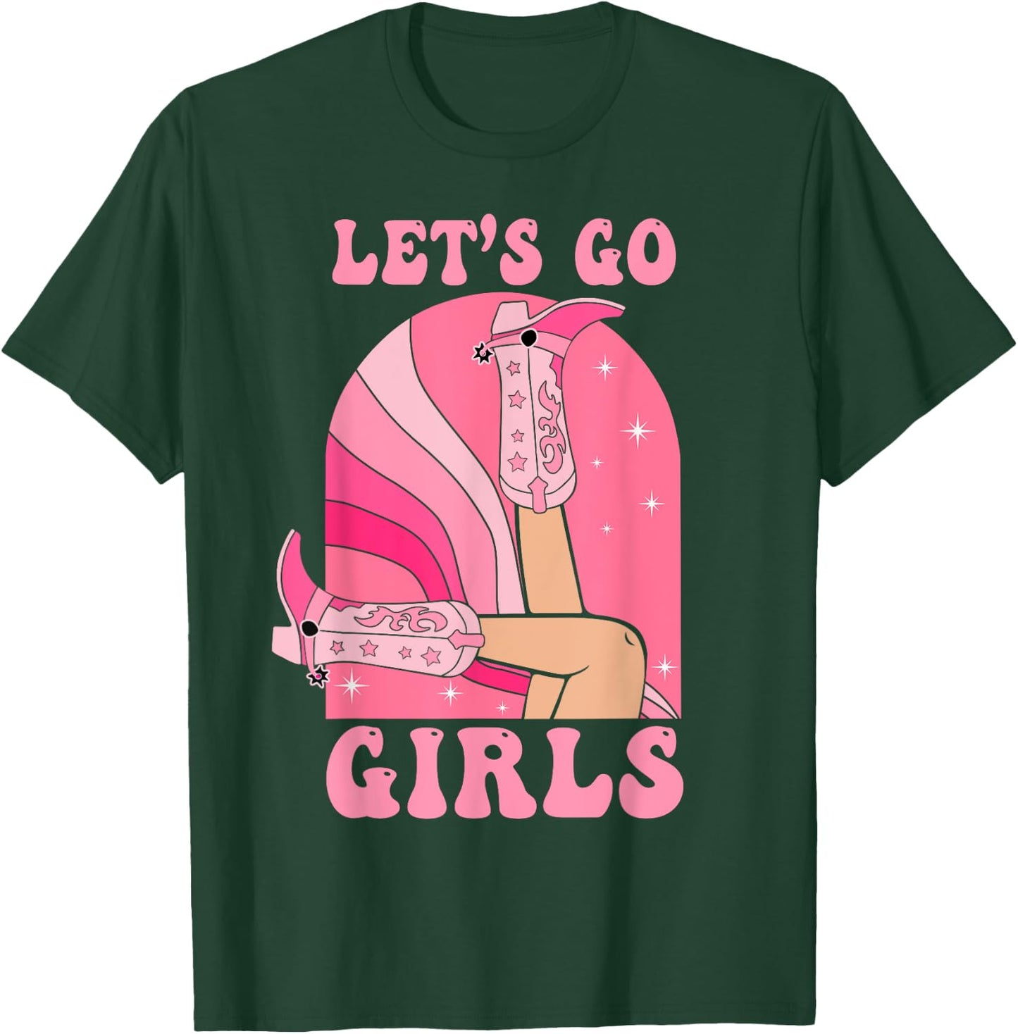 Let's Go Girls Western Cowgirls Pink Groovy Bachelorette T-Shirt - T-Shirt | Forest