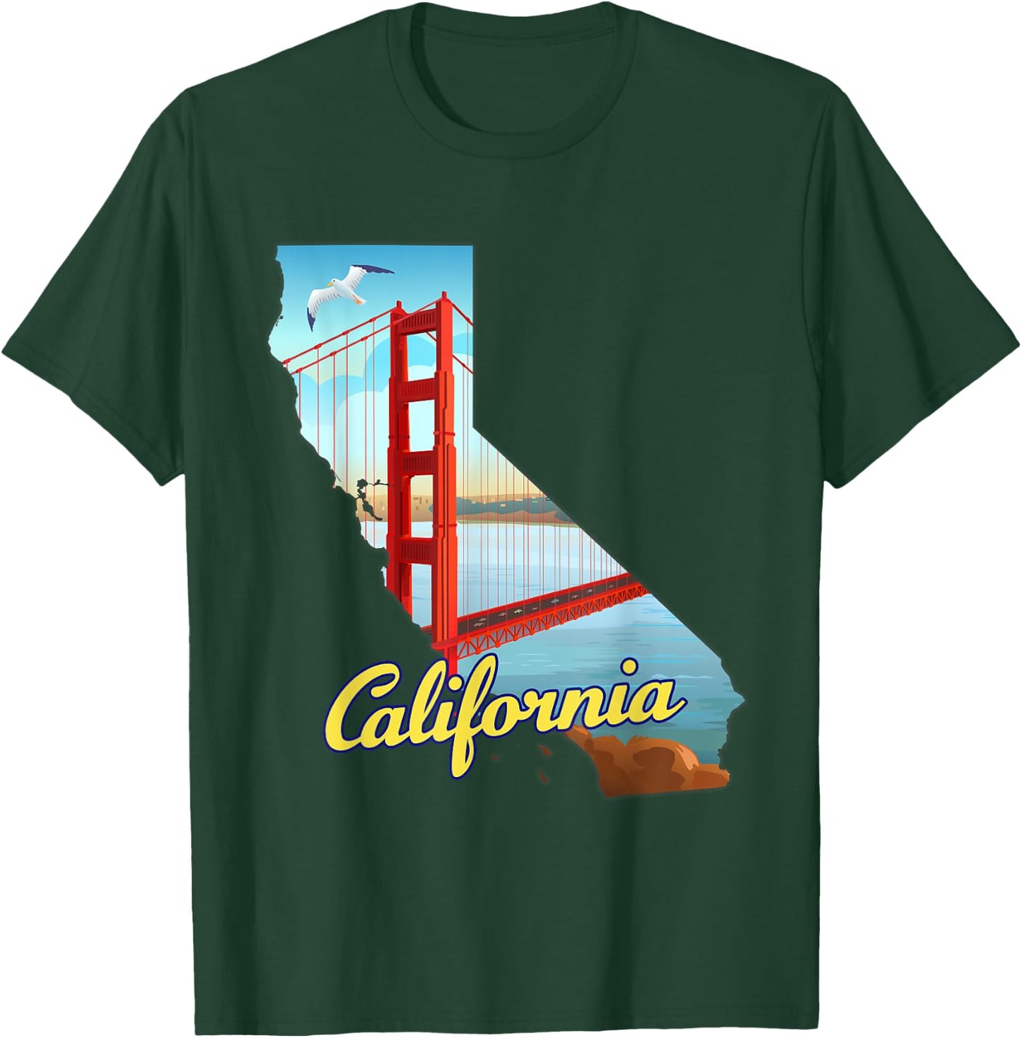California map with Golden Gate Bridge, San Francisco, USA T-Shirt - T-Shirt | Forest