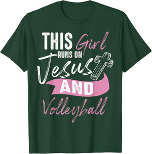 Cool Volleyball Gifts Funny Teen Girl Run On Jesus T-Shirt - T-Shirt | Forest