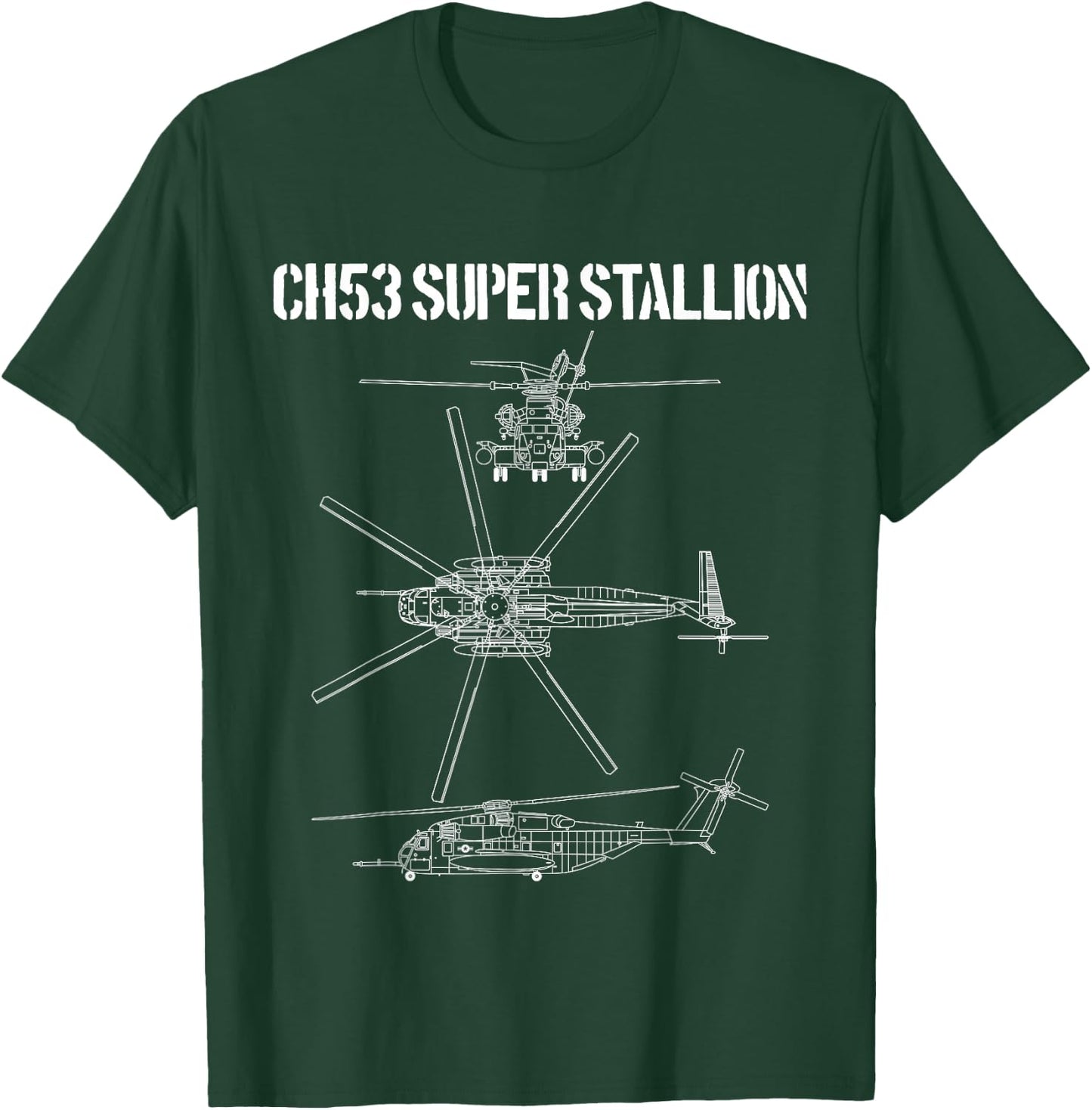 Super Stallion Schematic Military Helicopter CH-53 T-Shirt - T-Shirt | Forest