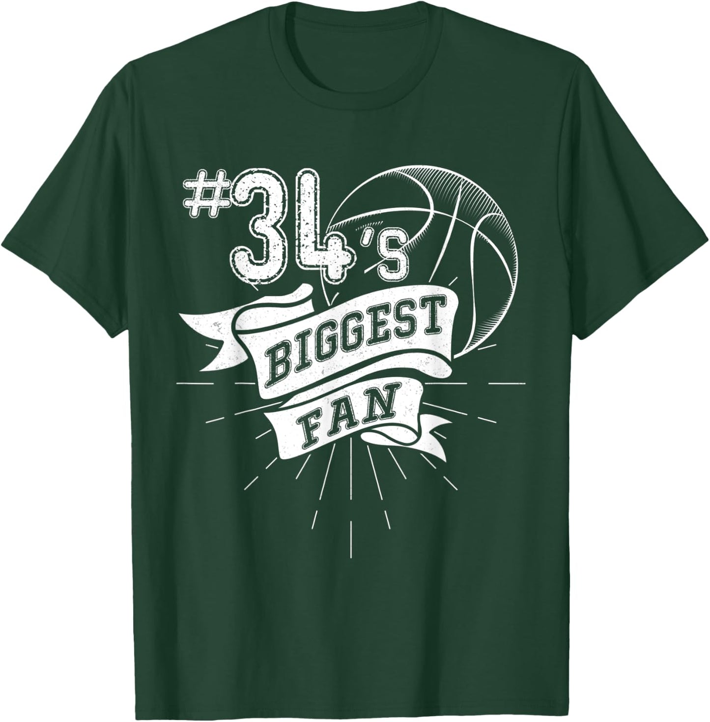 Number 34's Biggest Fan Shirt Basketball Dad Basketball Mom T-Shirt - T-Shirt | Forest