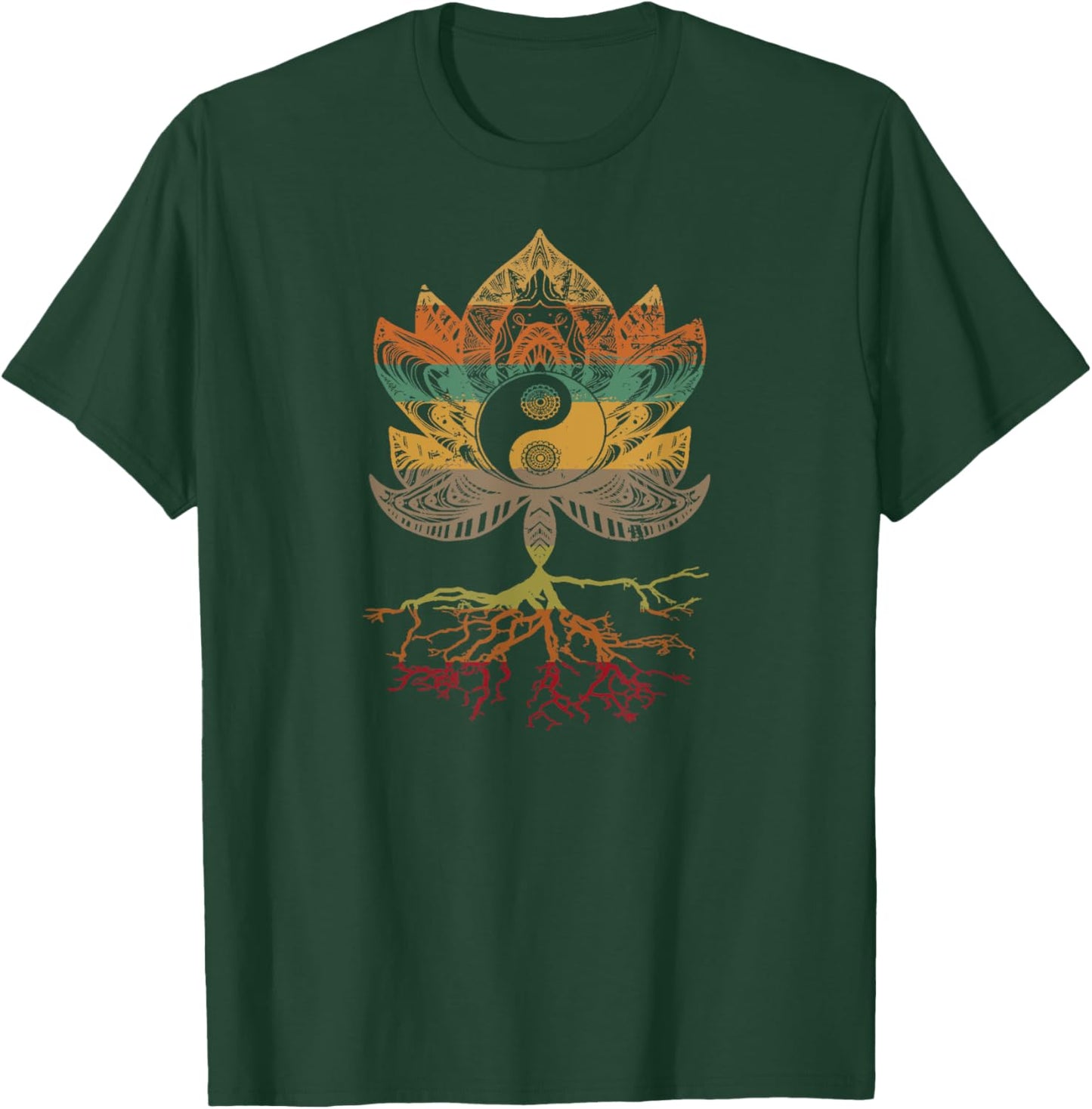 Lotus Mandala Yin Yang Sacred Geometry Spiritual T-Shirt - T-Shirt | Forest