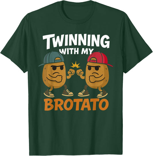 Twinning with My Brotato Funny Matching Friends Design T-Shirt - T-Shirt | Forest