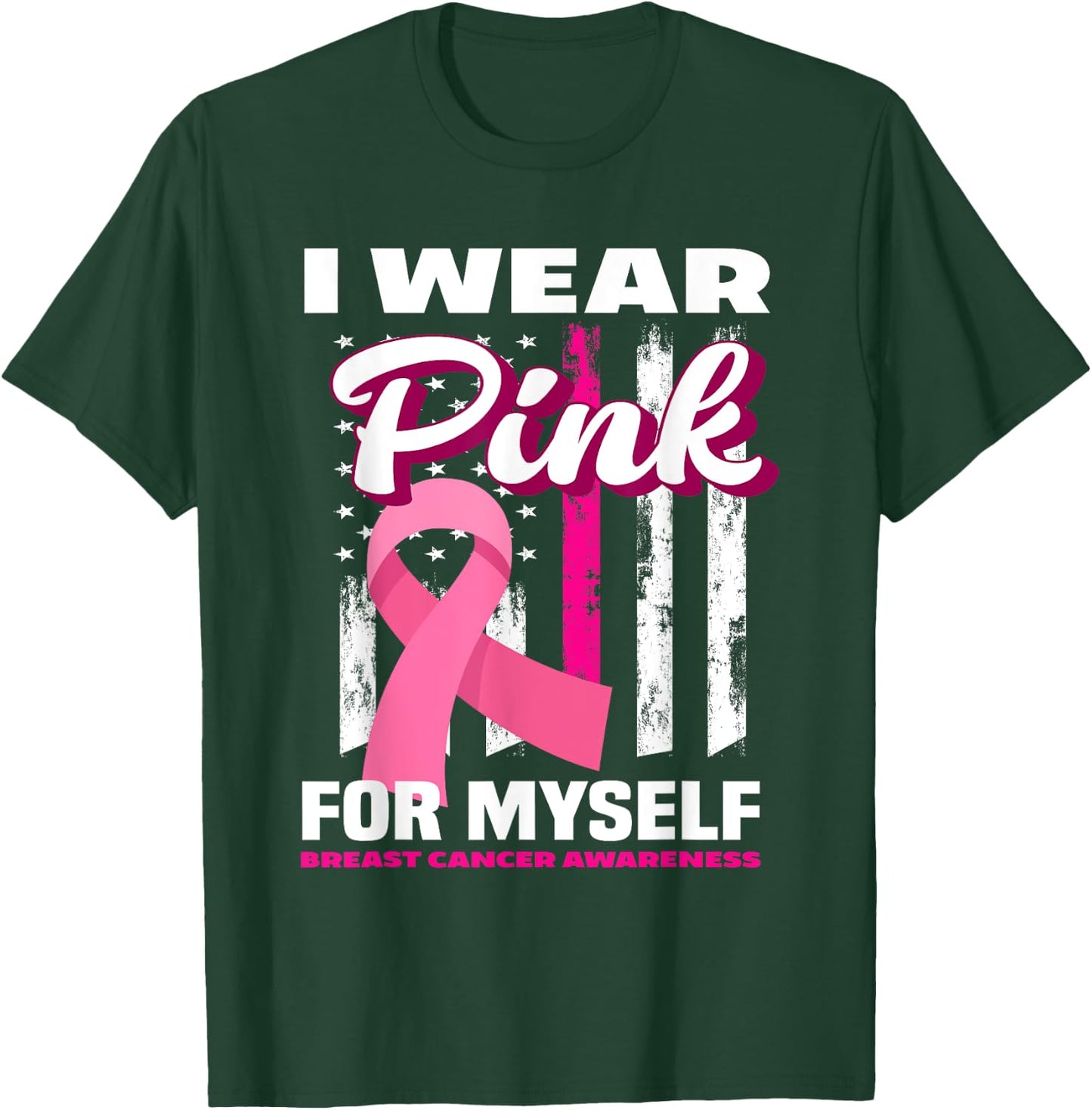 I Wear Pink For Myself USA Flag Breast Cancer Awareness Kids Men T-Shirt - T-Shirt | Forest