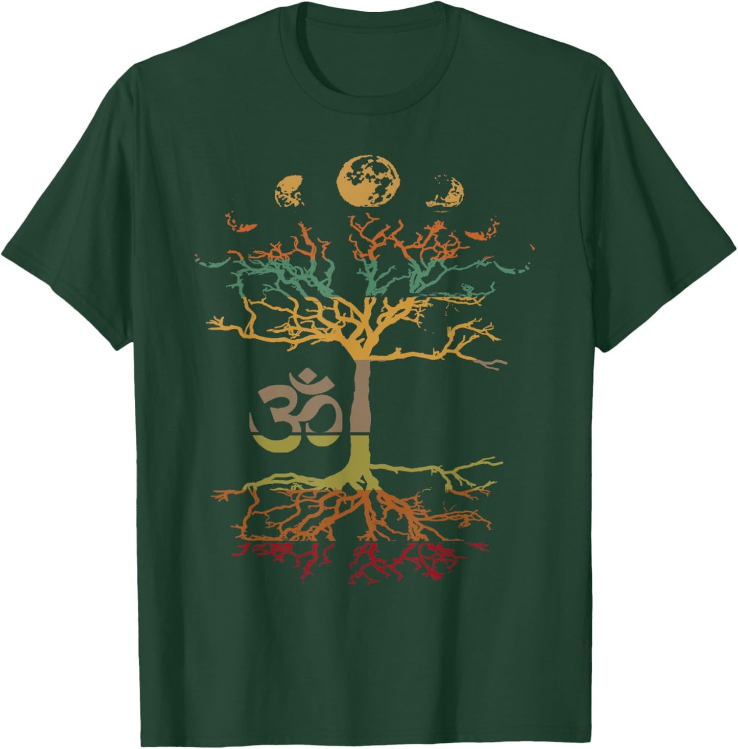 Phases of the Moon Tree of Life Vintage Retro Om Mindfulness T-Shirt - T-Shirt | Forest