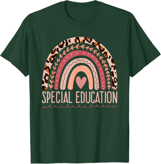 Special Education Shirt Teacher SPED Leopard Boho Rainbow Women Girls Kids T-Shirt - T-Shirt | Forest