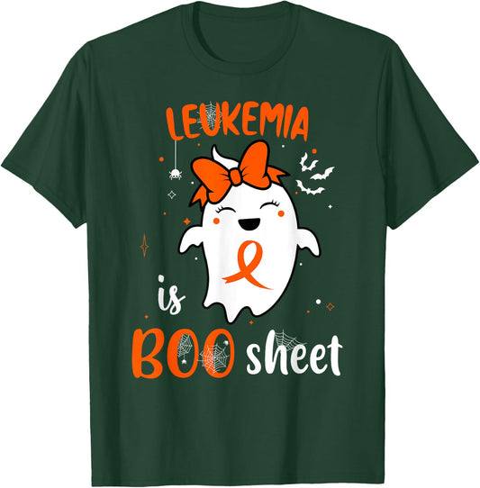 Leukemia is Boo Sheet Halloween Cute Ghost Orange Ribbon T-Shirt - T-Shirt | Forest