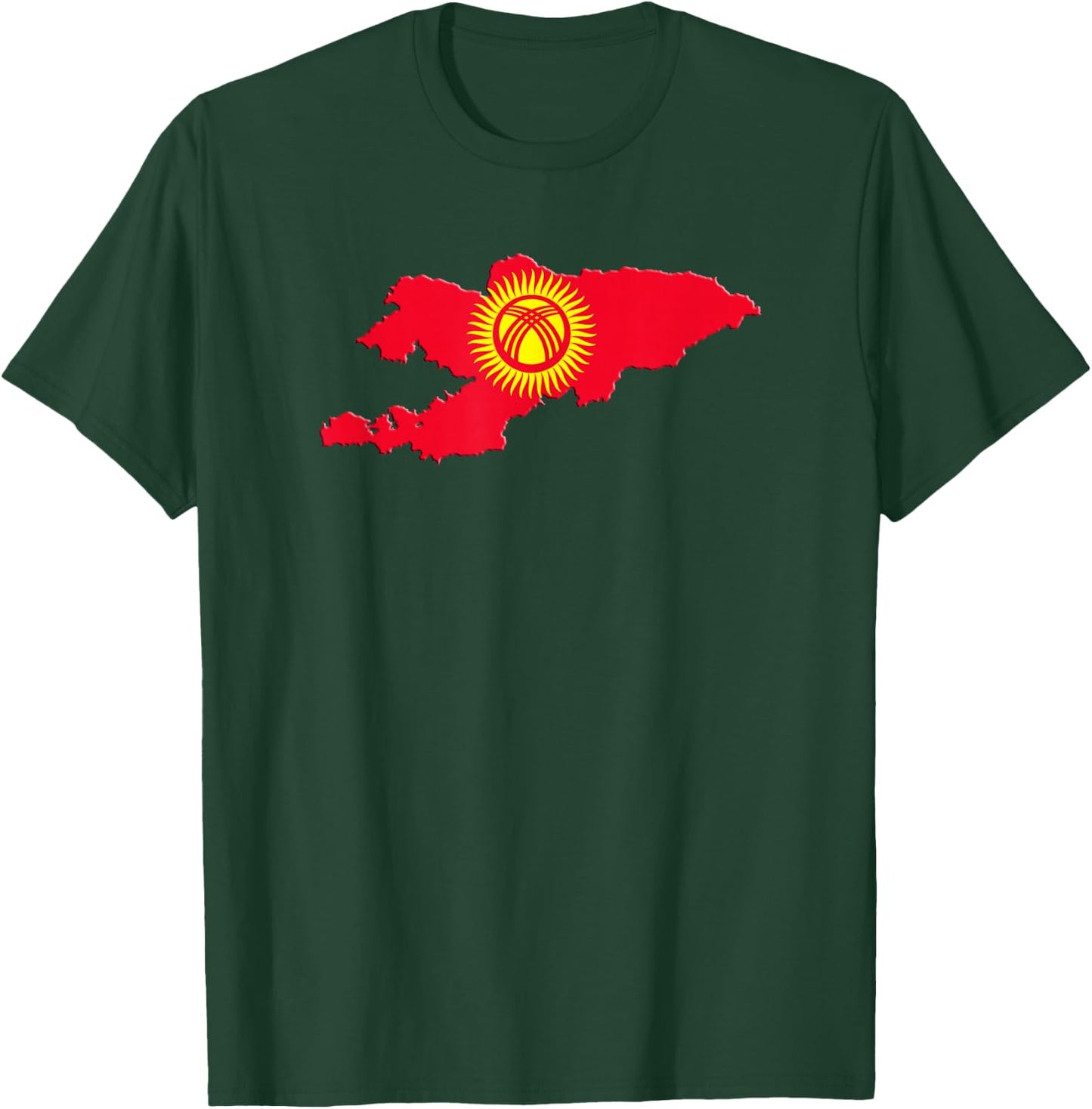 Kyrgyzstan Flag In Map T-Shirt - T-Shirt | Forest