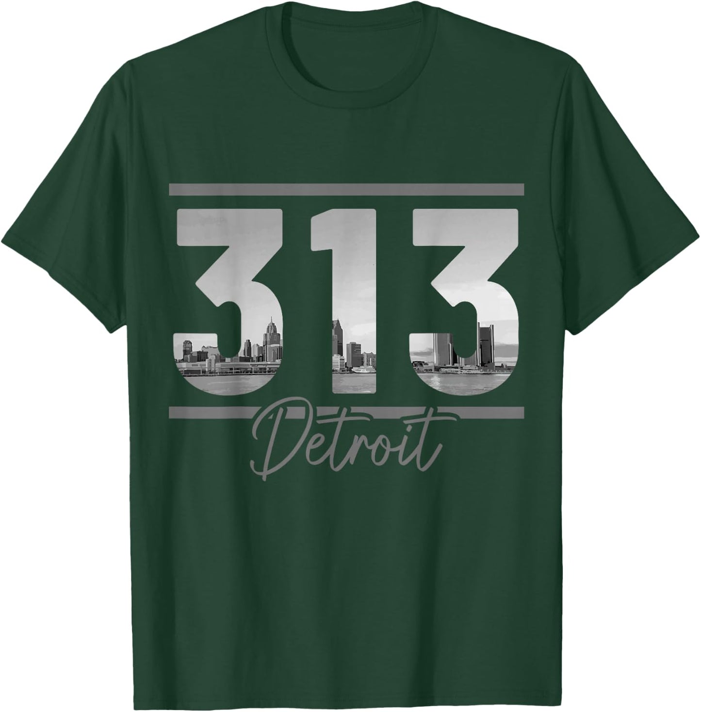 Detroit 313 Area Code Skyline Michigan Vintage T-Shirt - T-Shirt | Forest