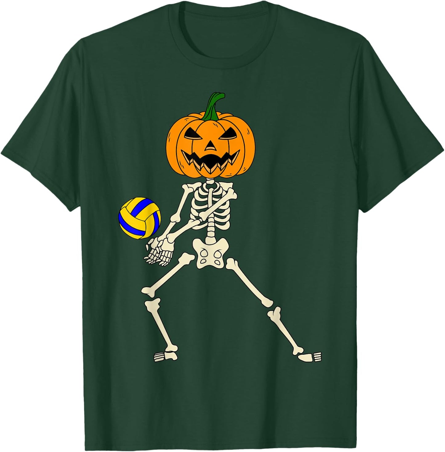 Halloween Volleyball Skeleton Player Retro Vintage Sport T-Shirt - T-Shirt | Forest