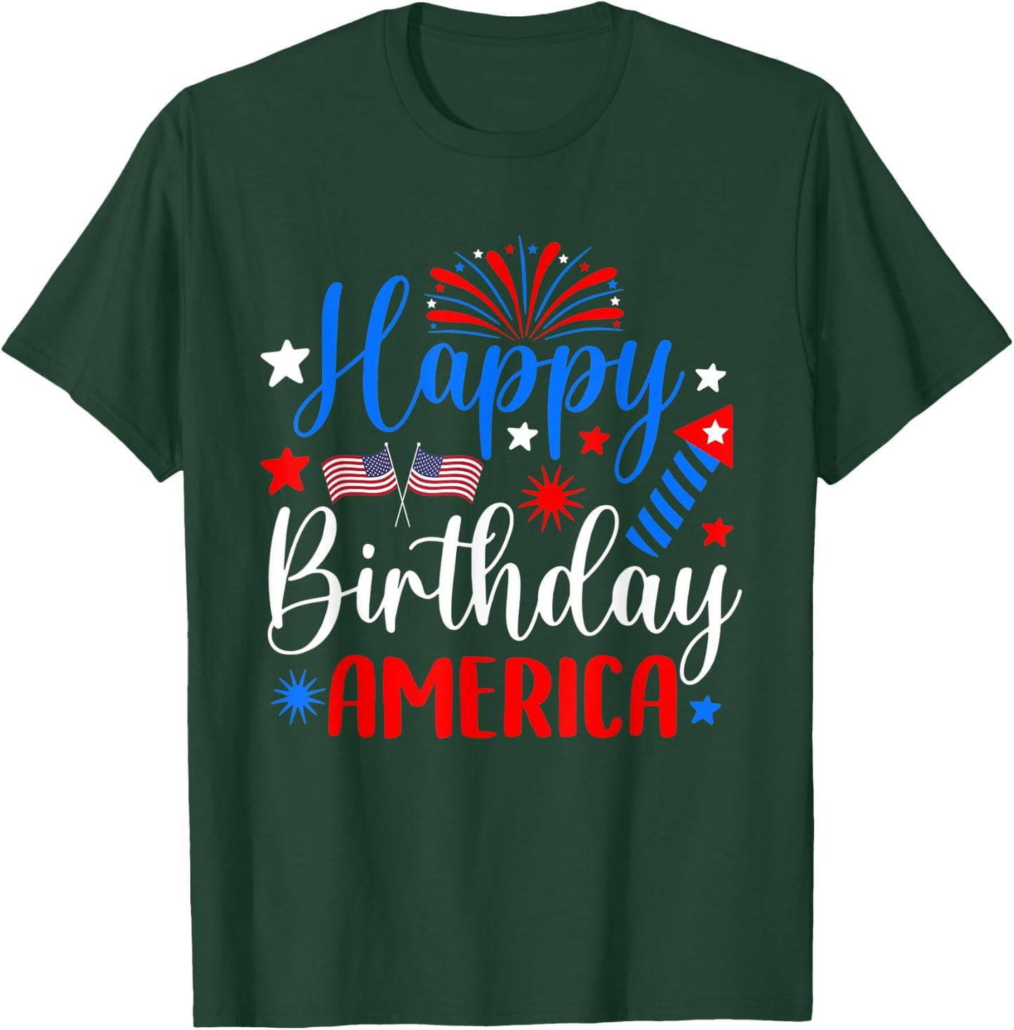 Happy Birthday America 4th Of July Funny Us flag fireworks Kids Men T-Shirt - T-Shirt | Forest