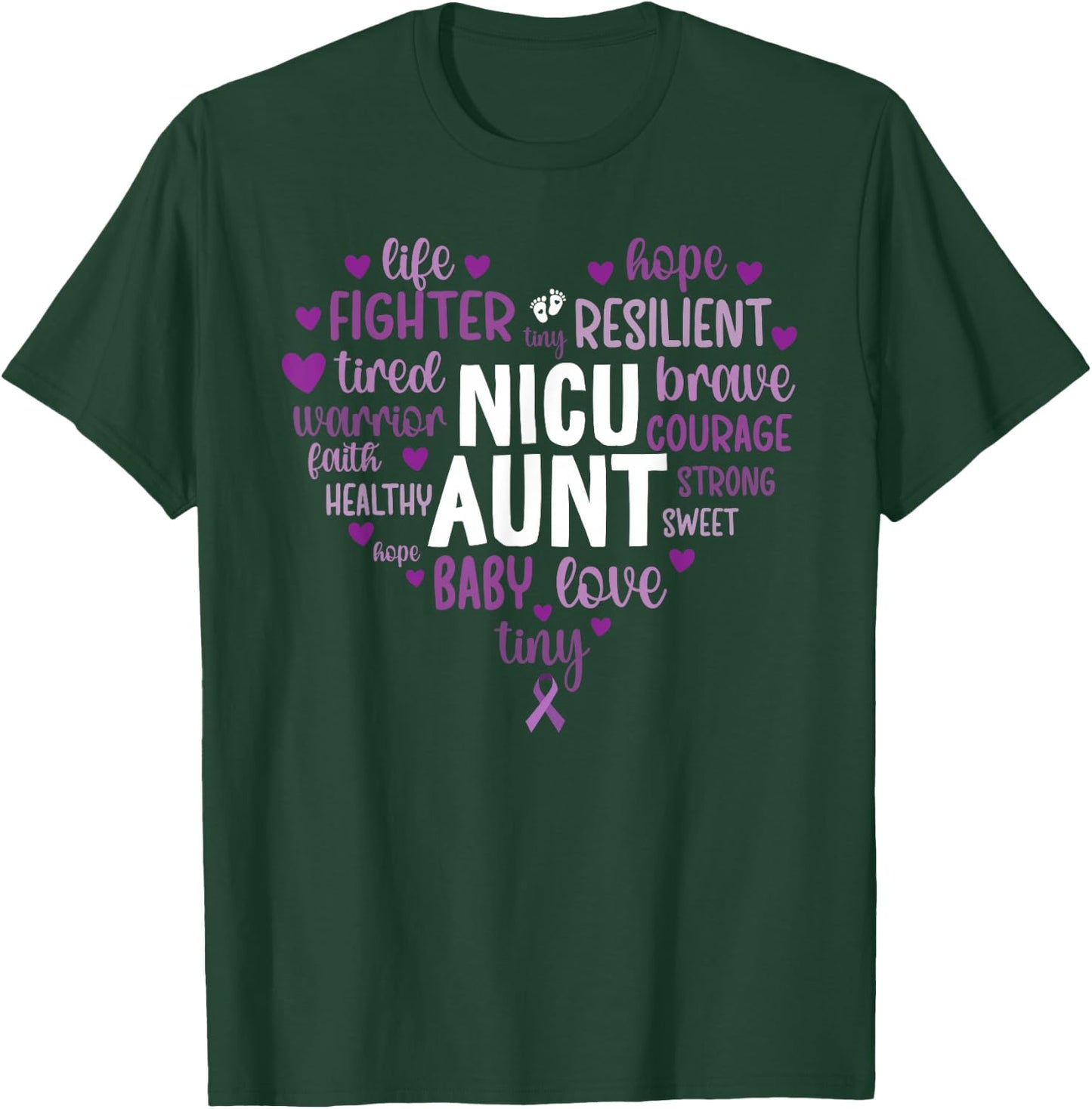 NICU Aunt Heart Micro Preemie Baby Aunt NICU Auntie T-Shirt - T-Shirt | Forest