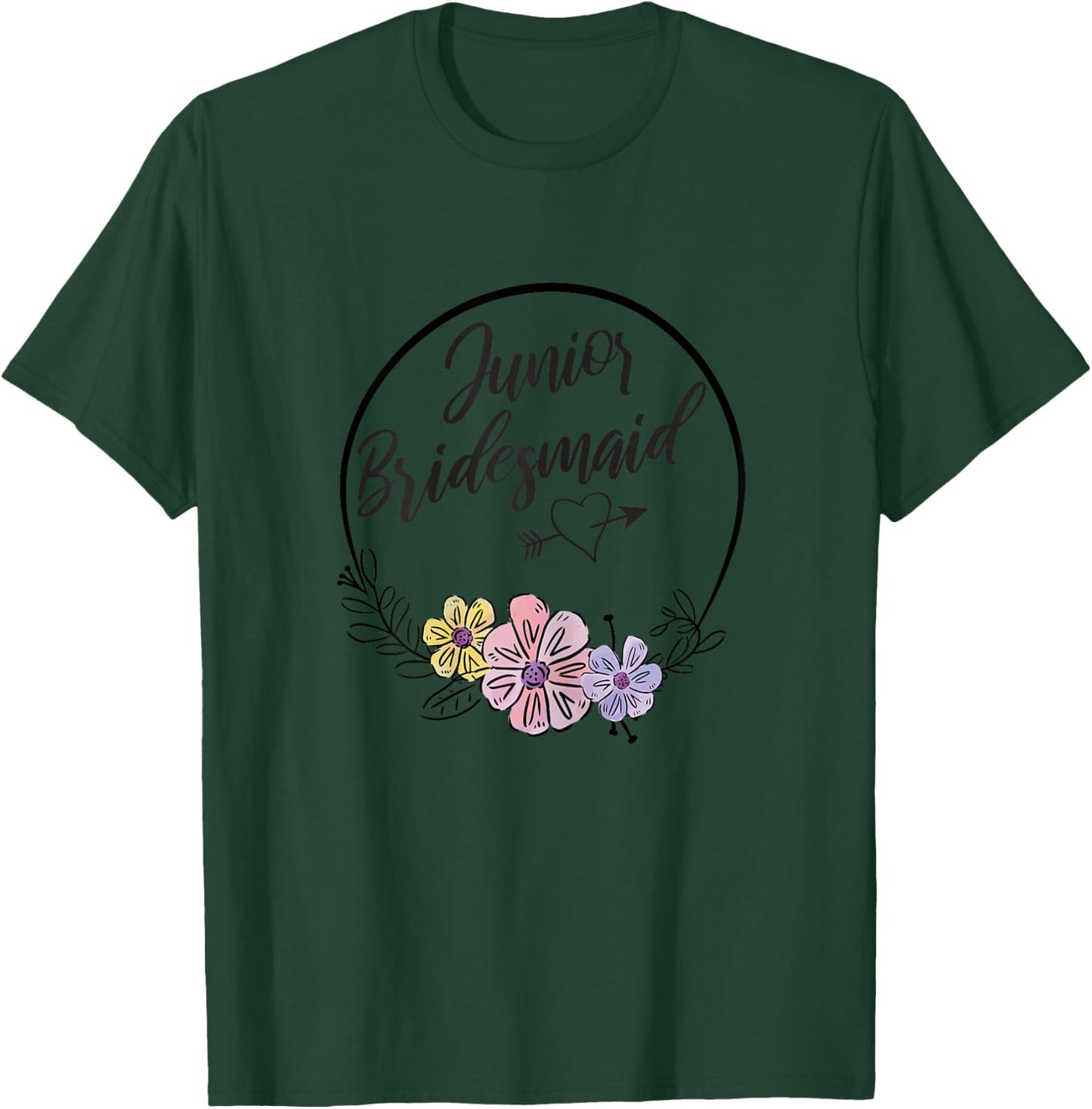 Cute Junior Bridesmaid Floral Bridal Party Gift Jr Girls T-Shirt - T-Shirt | Forest