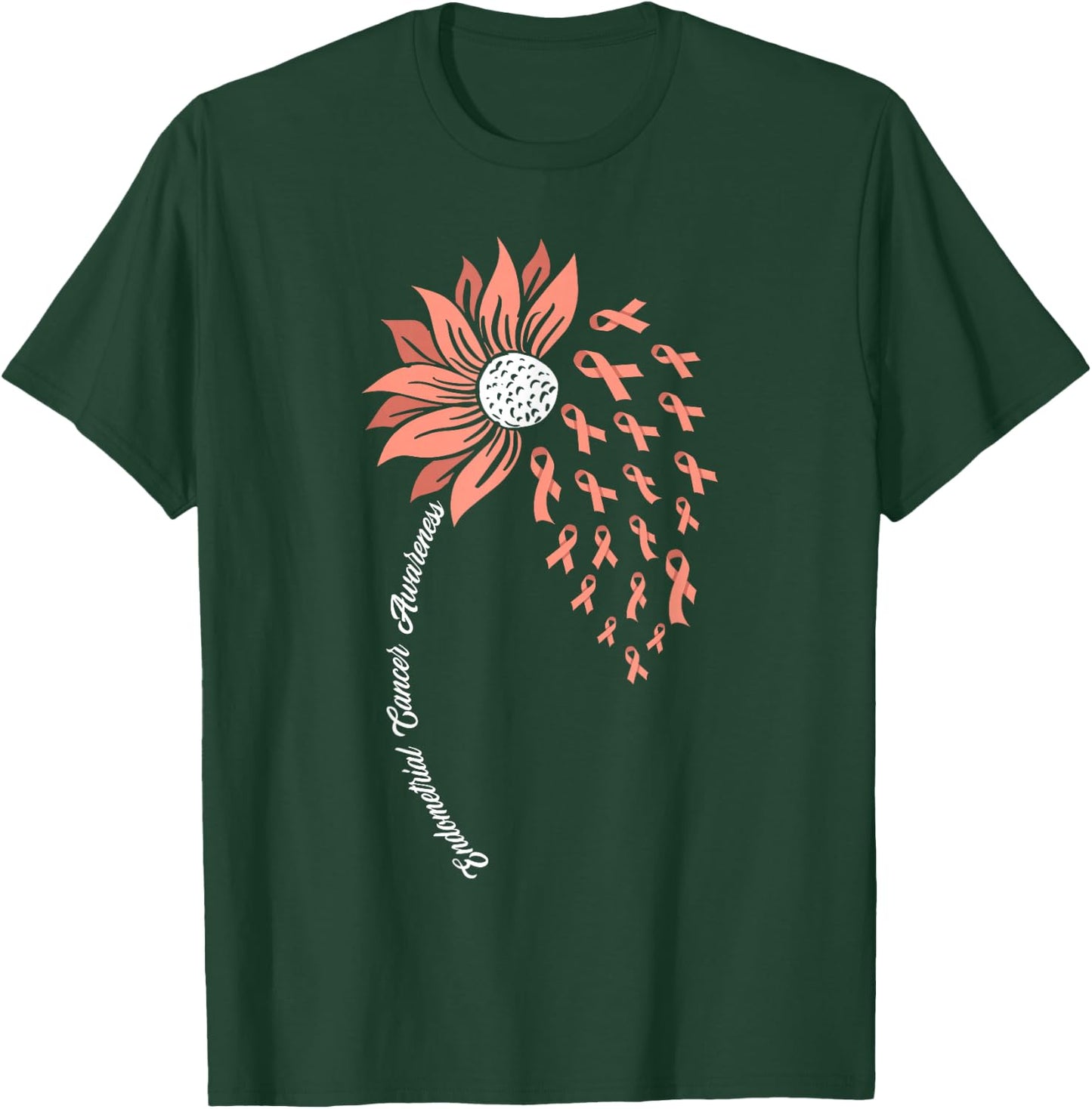 Sunflower Peach Ribbon Support Endometrial Cancer Awareness T-Shirt - T-Shirt | Forest
