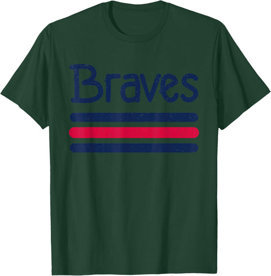 Vintage Braves Retro Three Stripe Weathered Shirt T-Shirt - T-Shirt | Forest