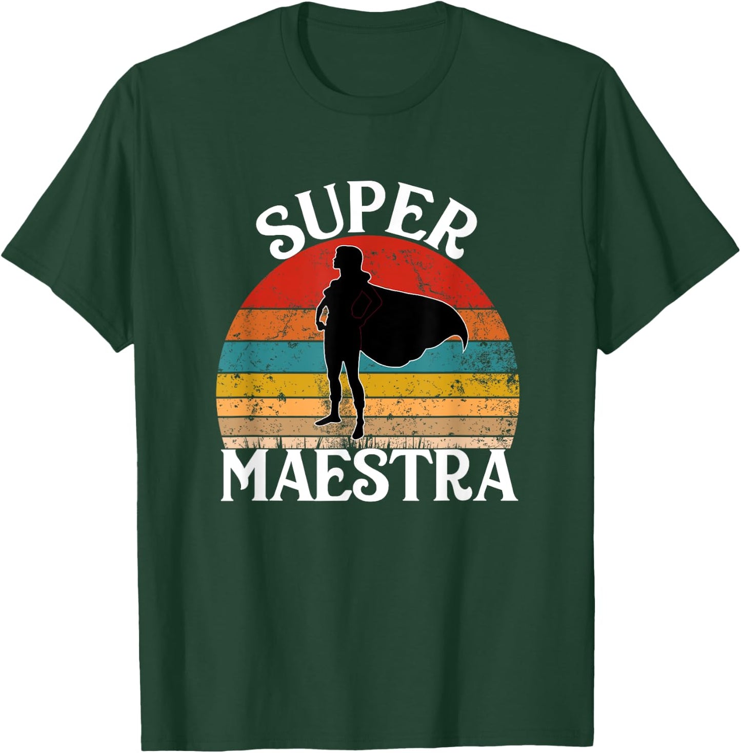 Super Maestra Spanish Teacher Funny Vintage Woman Hero T-Shirt - T-Shirt | Forest