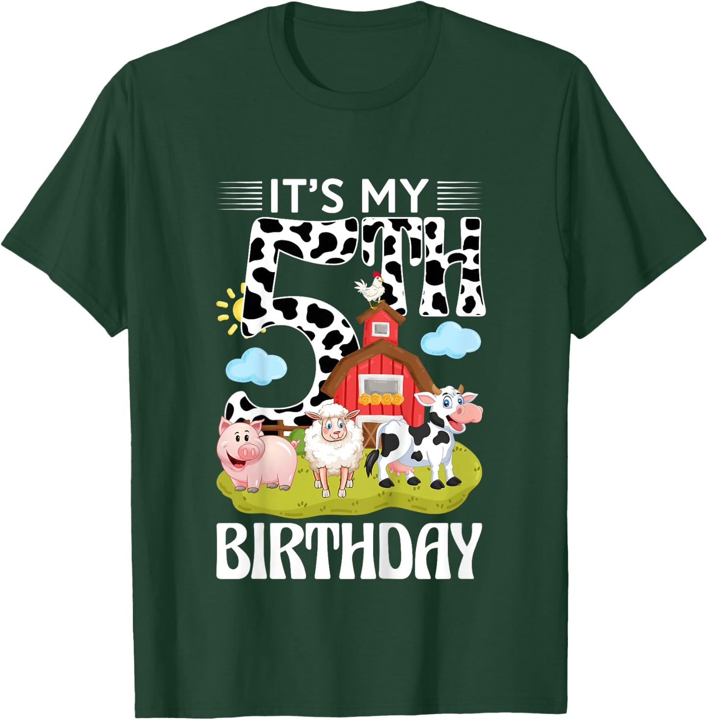 Cute It's My 5th Birthday 5 Years Old Farm Theme 5th B-day T-Shirt - T-Shirt | Forest