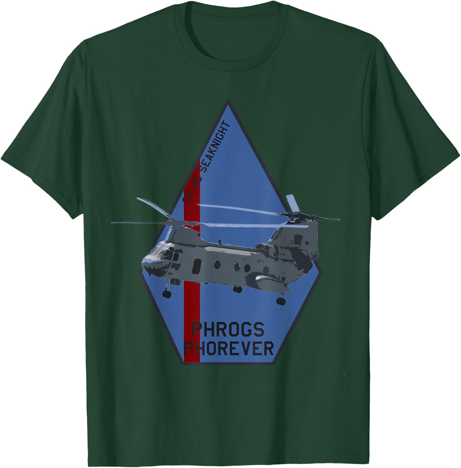 CH-46 Seaknight "Phrogs Phorever" Military Helicopter T-Shirt - T-Shirt | Forest