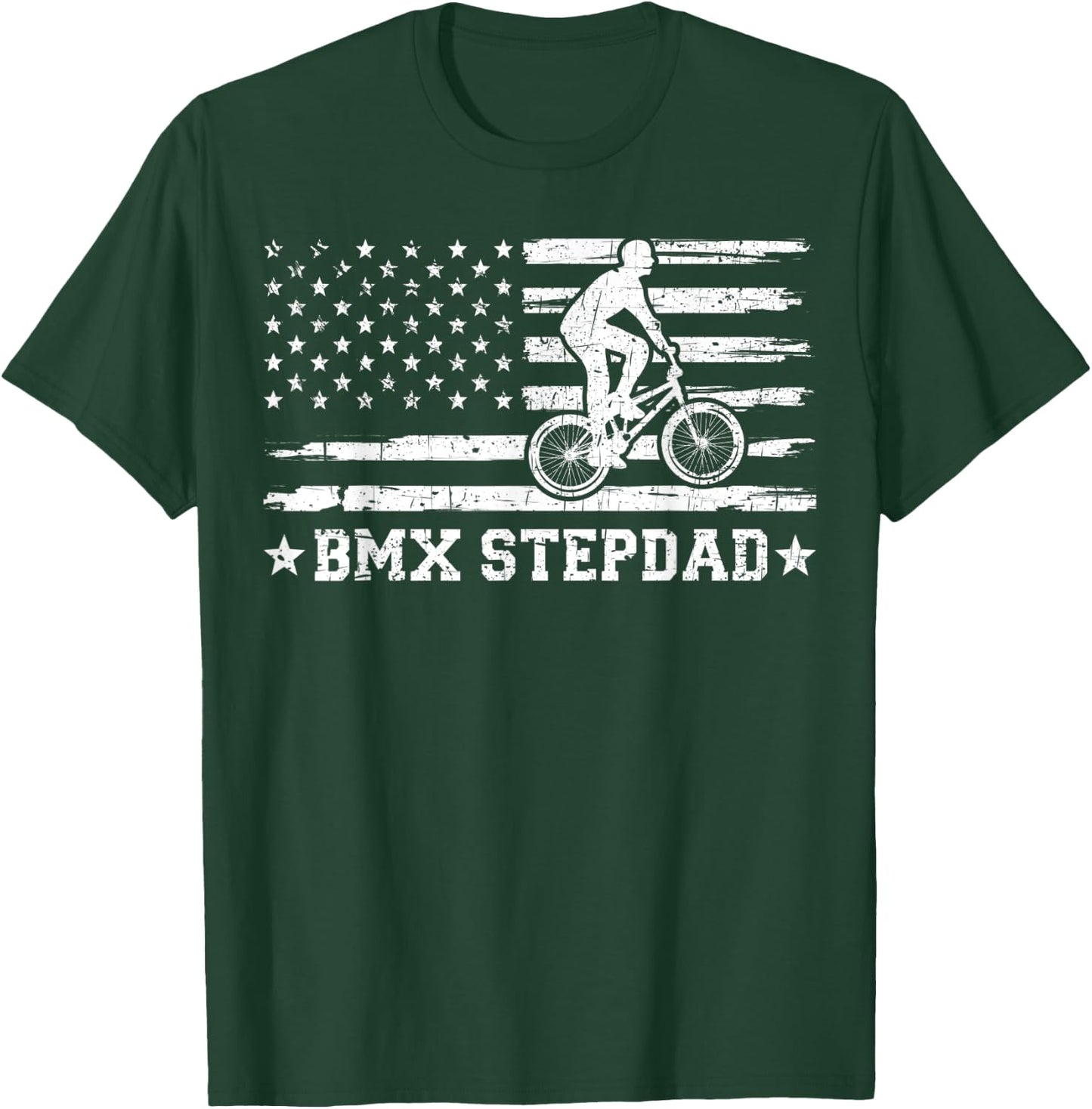 BMX Stepdad USA Flag Vintage Cycling BMX Rider Fathers Day T-Shirt - T-Shirt | Forest