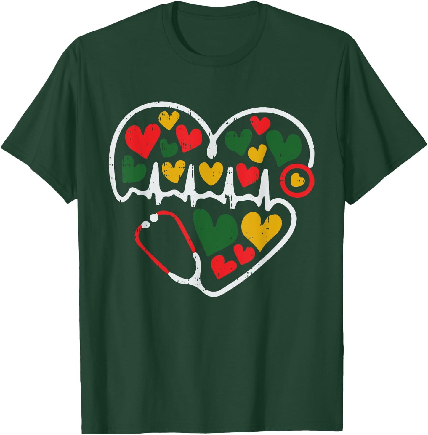 Stethoscope Heart Juneteenth Melanin Nurse African American T-Shirt - T-Shirt | Forest