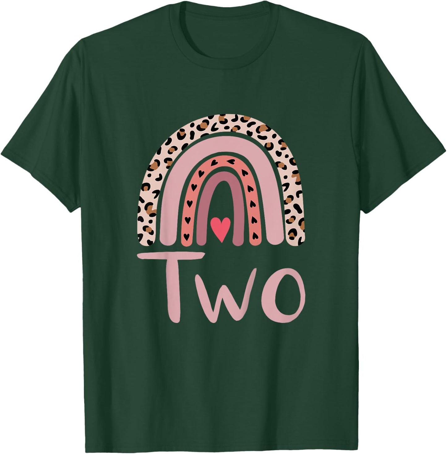 2 Year Old Leopard Rainbow Birthday Party Cute Girl 2nd Gift T-Shirt - T-Shirt | Forest