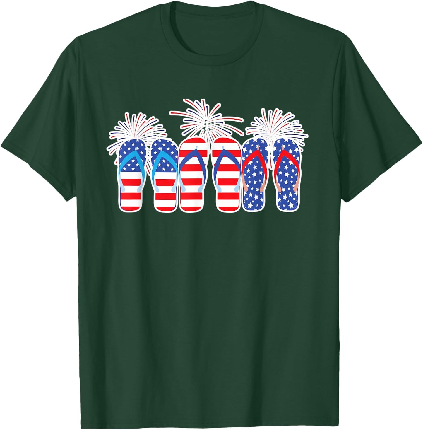 4th of July Flip Flops Red White Blue American Flag Gift Kids Men T-Shirt - T-Shirt | Forest