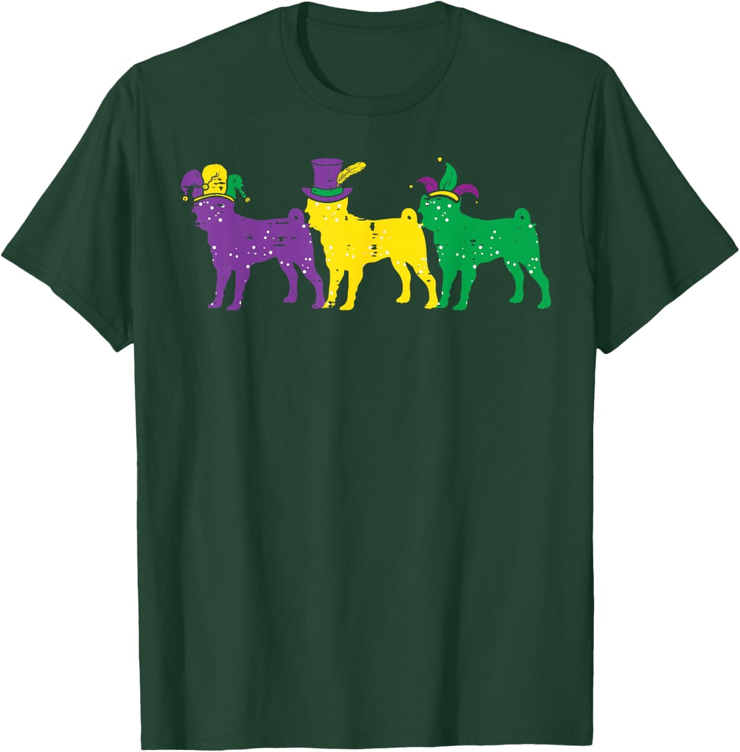 Pug Dogs Purple Yellow Louisiana Mardi Gras Women Men Kids T-Shirt - T-Shirt | Forest