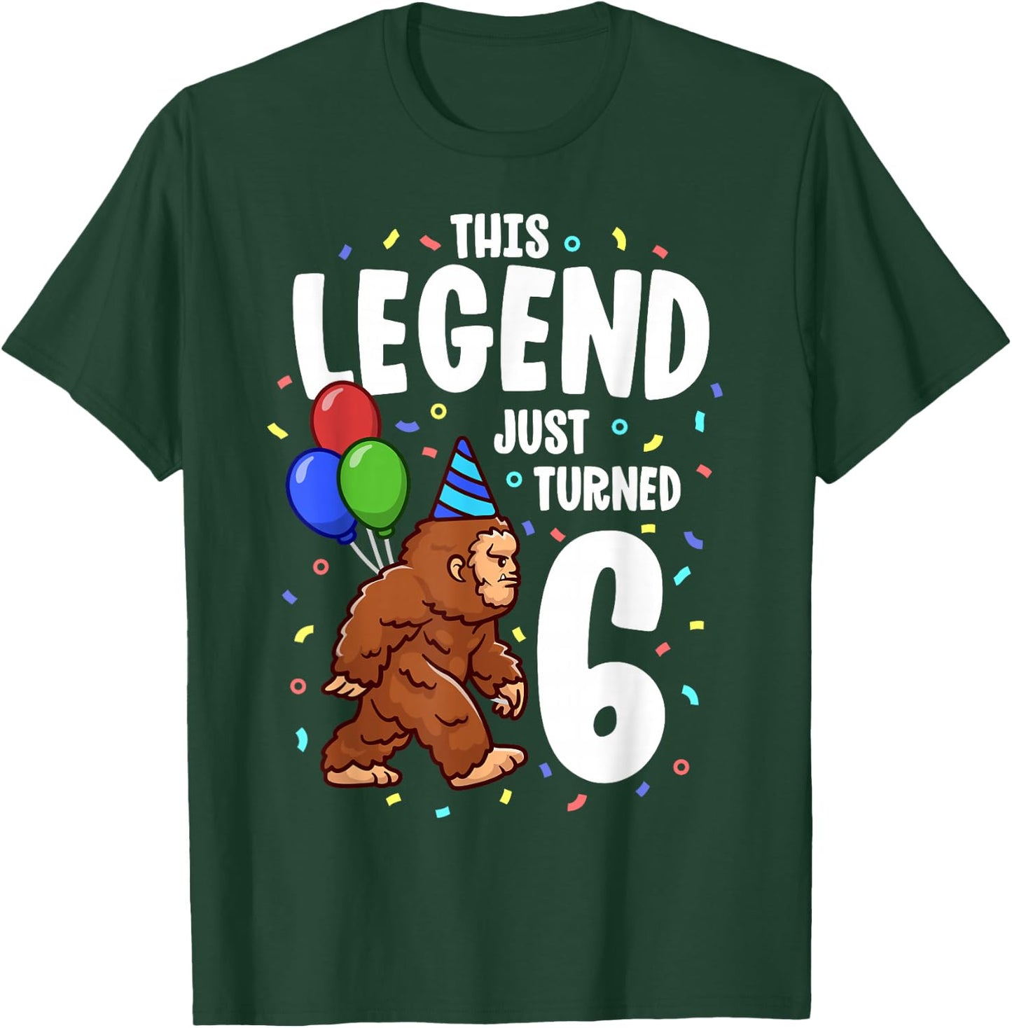 Bigfoot Birthday Party 6 Years Old Sasquatch Theme Boys T-Shirt - T-Shirt | Forest