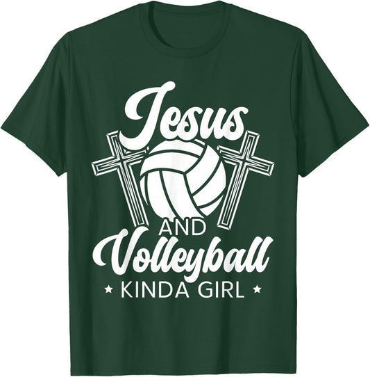 Jesus And Volleyball Kinda Girl Sports Gameday Spike Net T-Shirt - T-Shirt | Forest