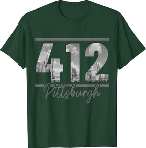 Pittsburgh 412 Area Code Skyline Pennsylvania Vintage T-Shirt - T-Shirt | Forest