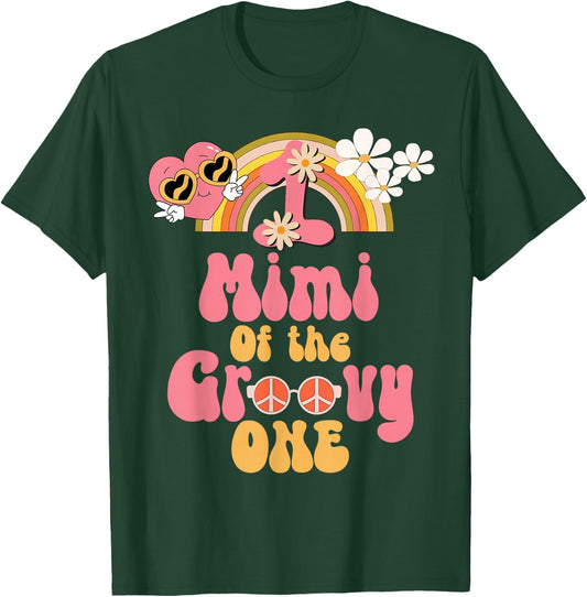 Mimi of the Groovy one peace sign retro birthday matching T-Shirt - T-Shirt | Forest