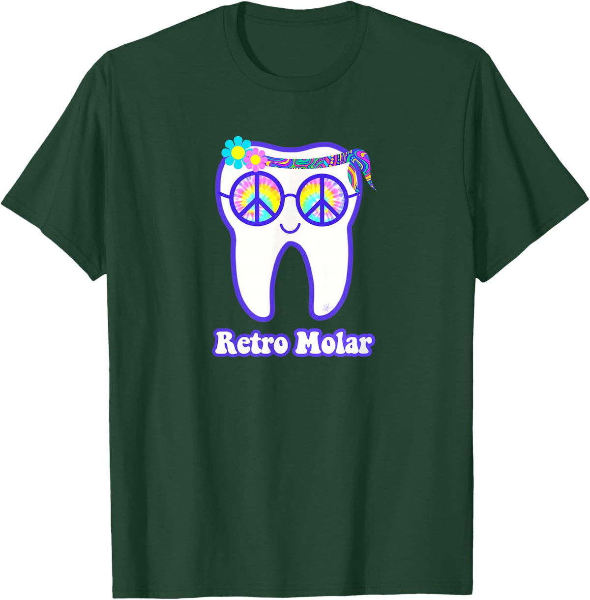 Retro molar tooth hippie peace dental hygienist dentist RDH T-Shirt - T-Shirt | Forest