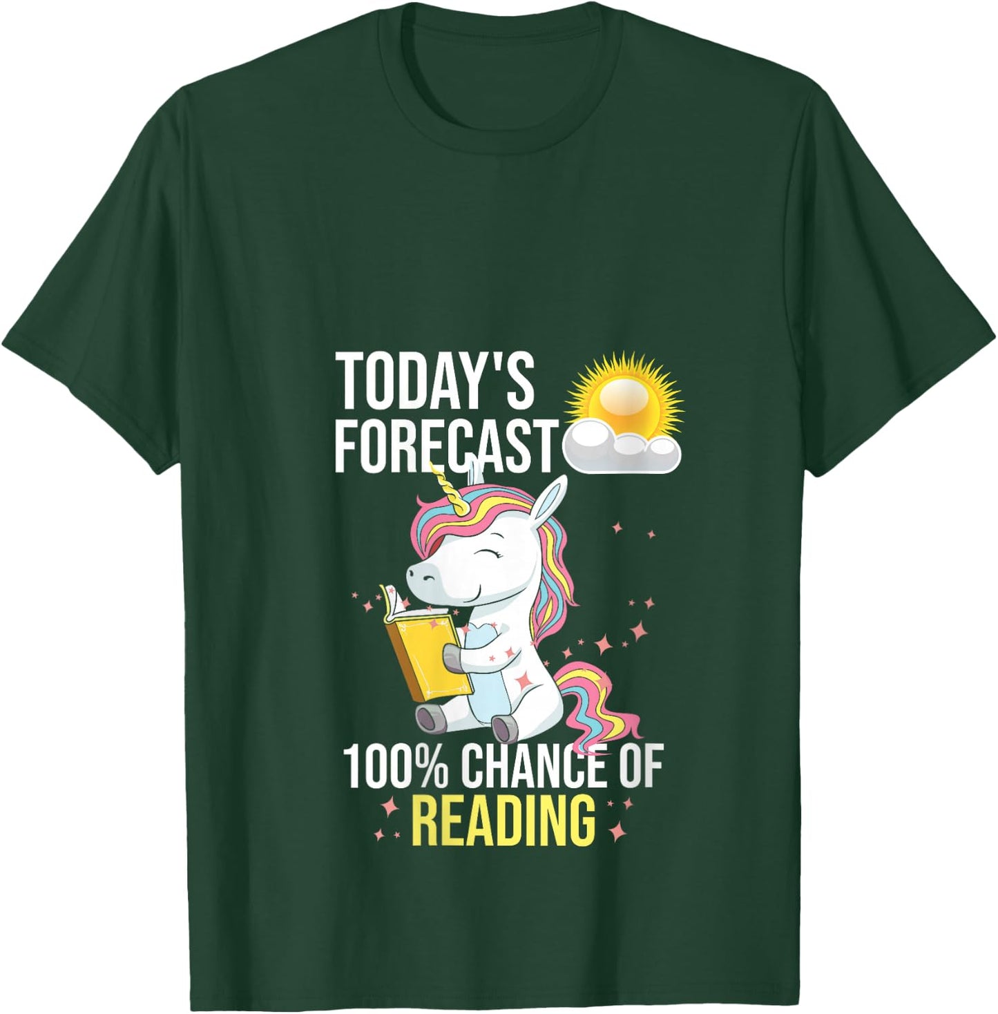 Women's 100% Chance of Reading Funny Book Lover Unicorn V-Neck T-Shirt - T-Shirt | Forest