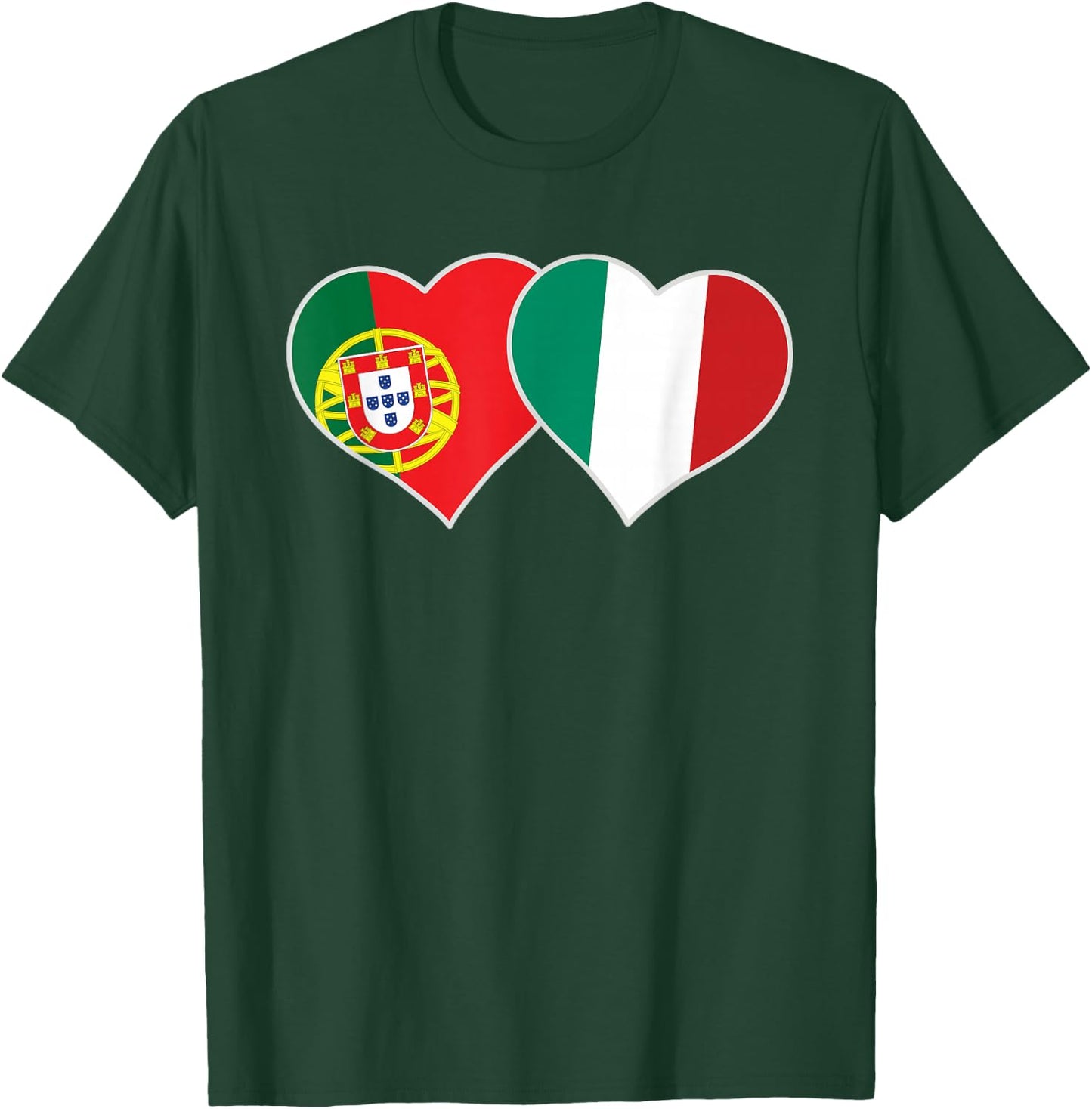 Portuguese Italian Flag Hearts Love Portugal Italy T-Shirt - T-Shirt | Forest