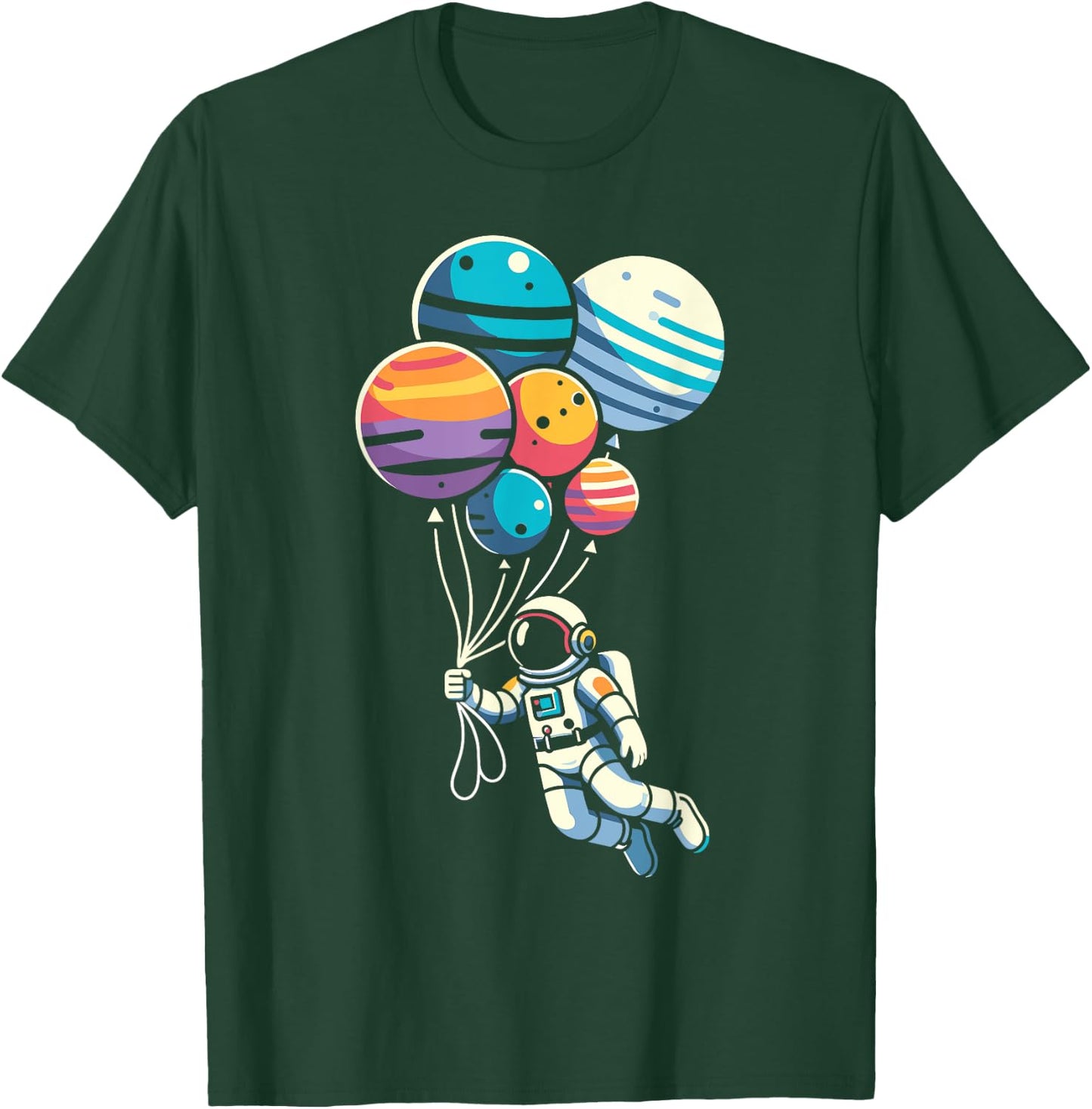 Astronaut Holding Planet Balloons Floating Space Funny T-Shirt - T-Shirt | Forest