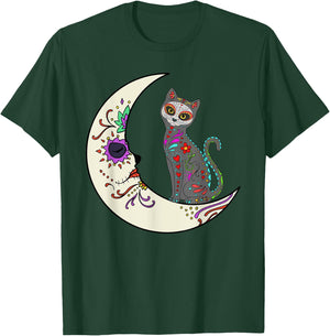 Day Of Dead Cat On The Moon Love Mexican Cat Sugar Skull Women Kids T-Shirt - T-Shirt | Forest