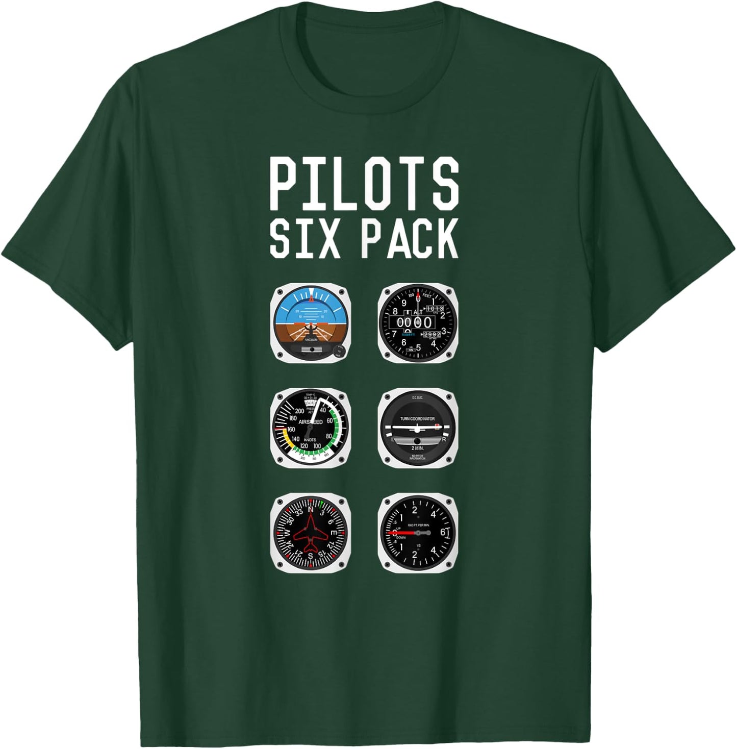 Flight instruments six pack aviation airplane pilots T-Shirt - T-Shirt | Forest