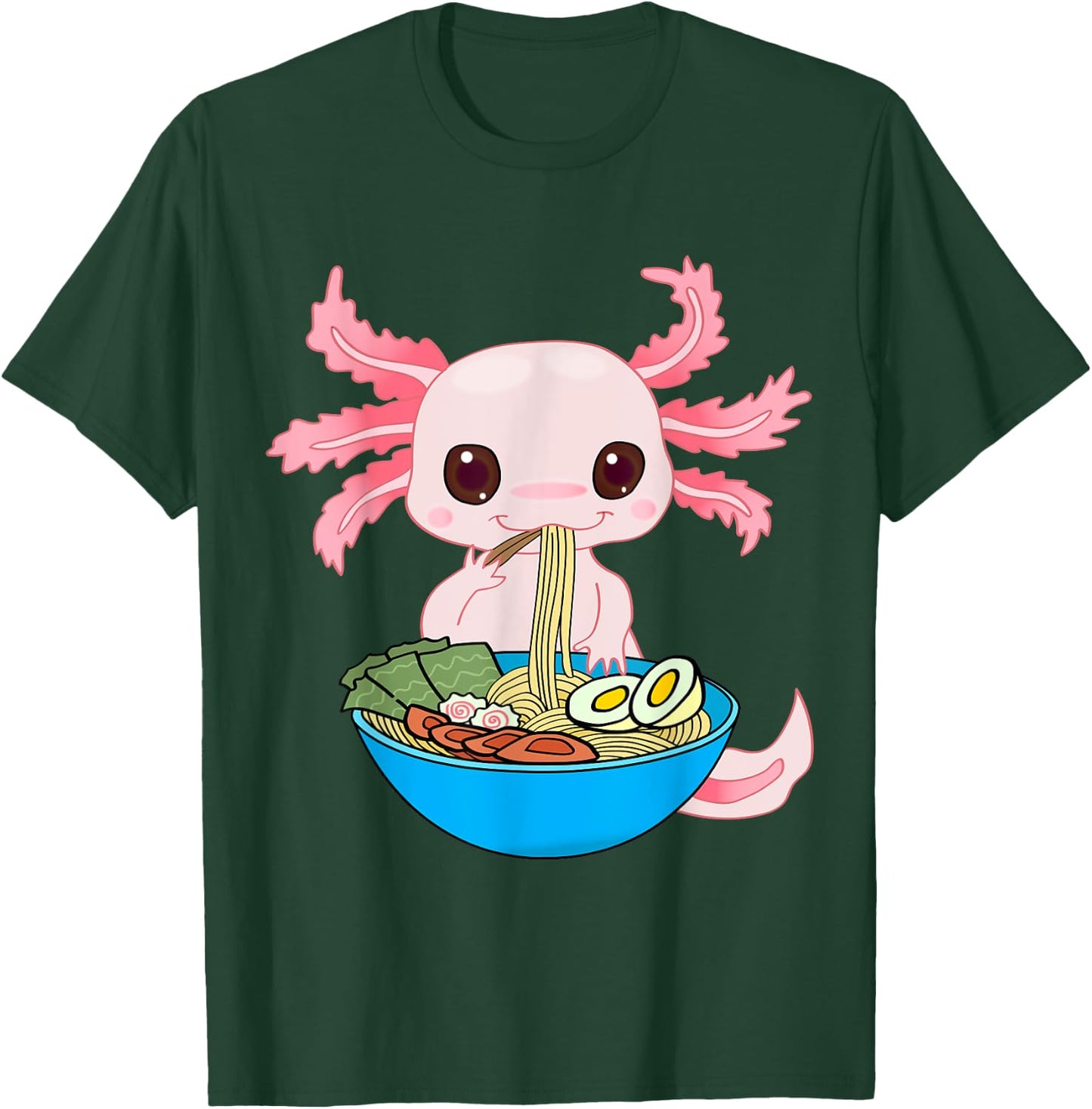 Kawaii Axolotl Eating Ramen Noodles Anime Kids Girls Teens T-Shirt - T-Shirt | Forest
