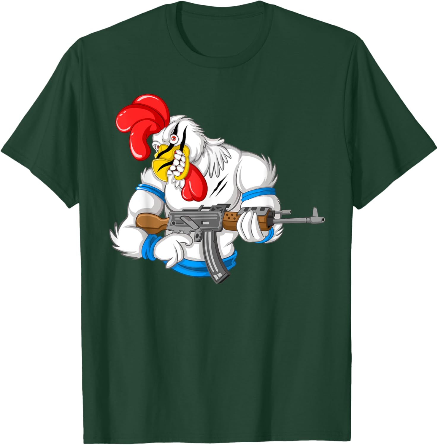 Angry Chicken Cartoon Weapon | Rooster Funny Gun Farmer Gift T-Shirt - T-Shirt | Forest