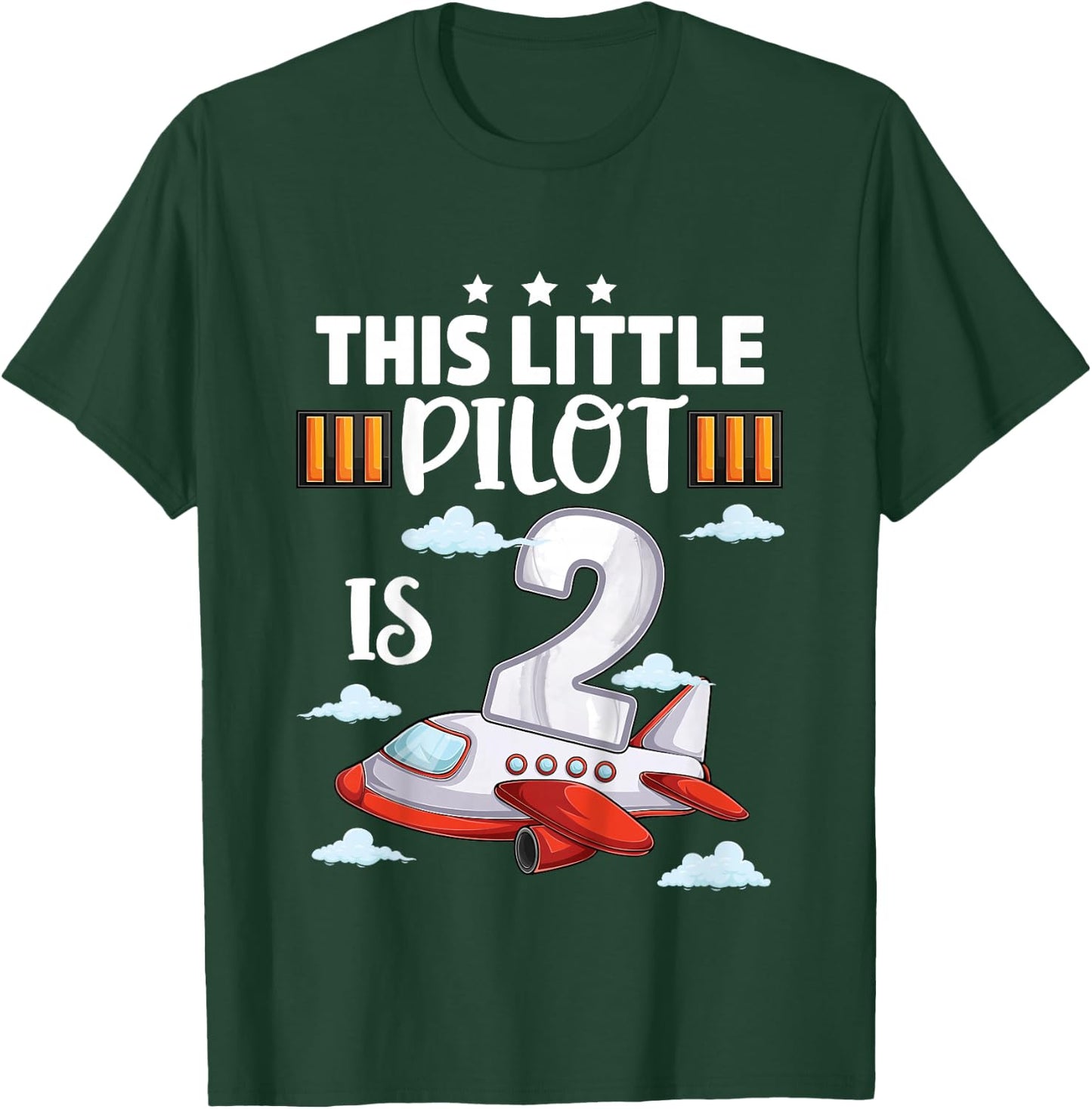 2 year old Boy Girl Airplane Pilot 2nd Birthday Aircraft T-Shirt - T-Shirt | Forest