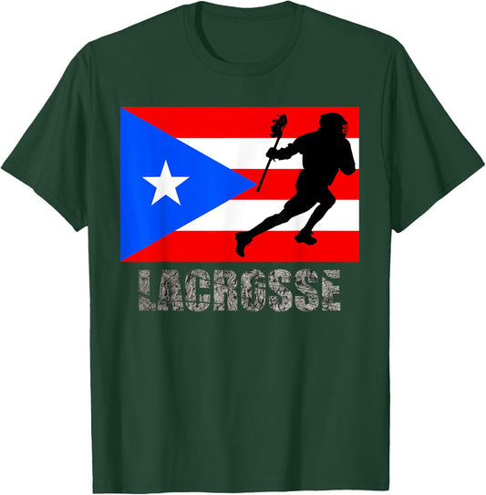 Lacrosse Puerto Rico Flag Fan Vintage Retro Boricua T-Shirt - T-Shirt | Forest