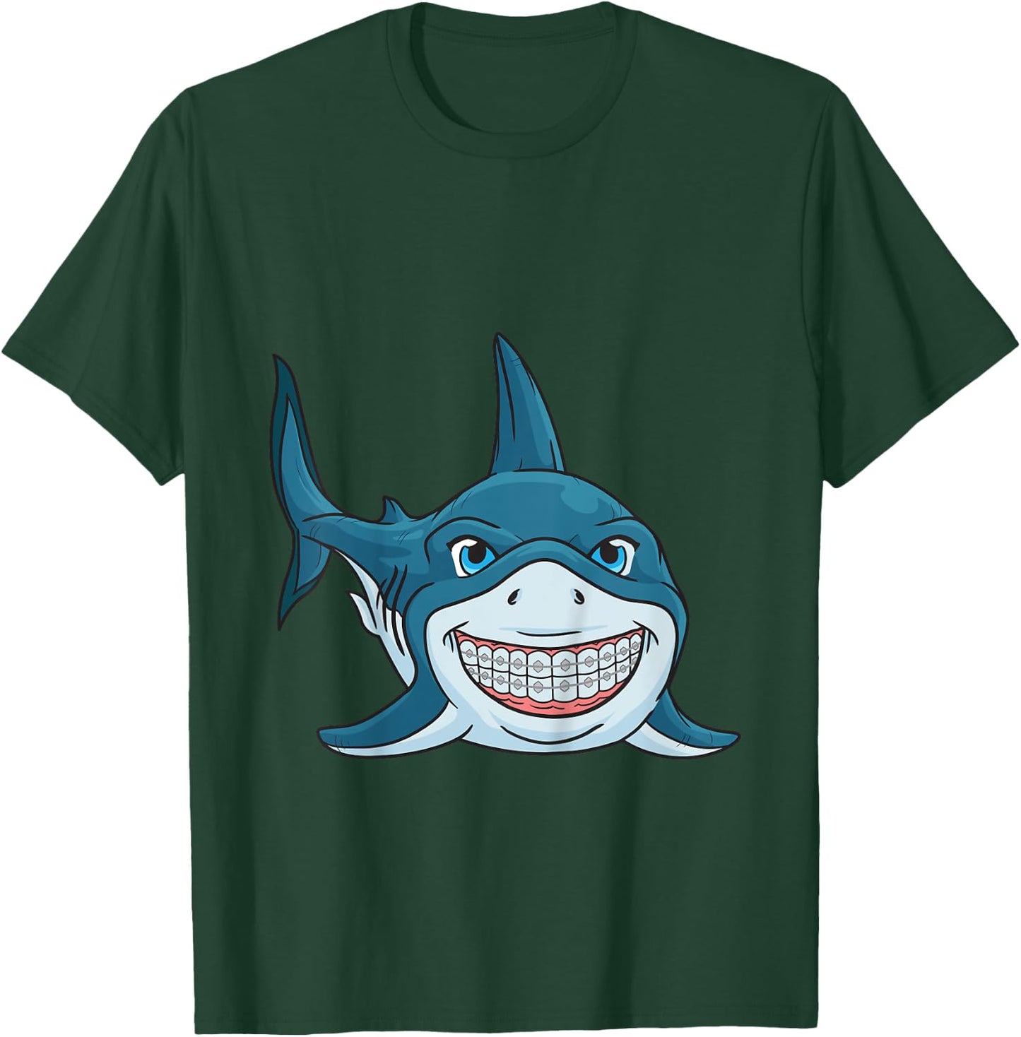 Funny Shark Braces Teeth Boys Girls T-Shirt - T-Shirt | Forest