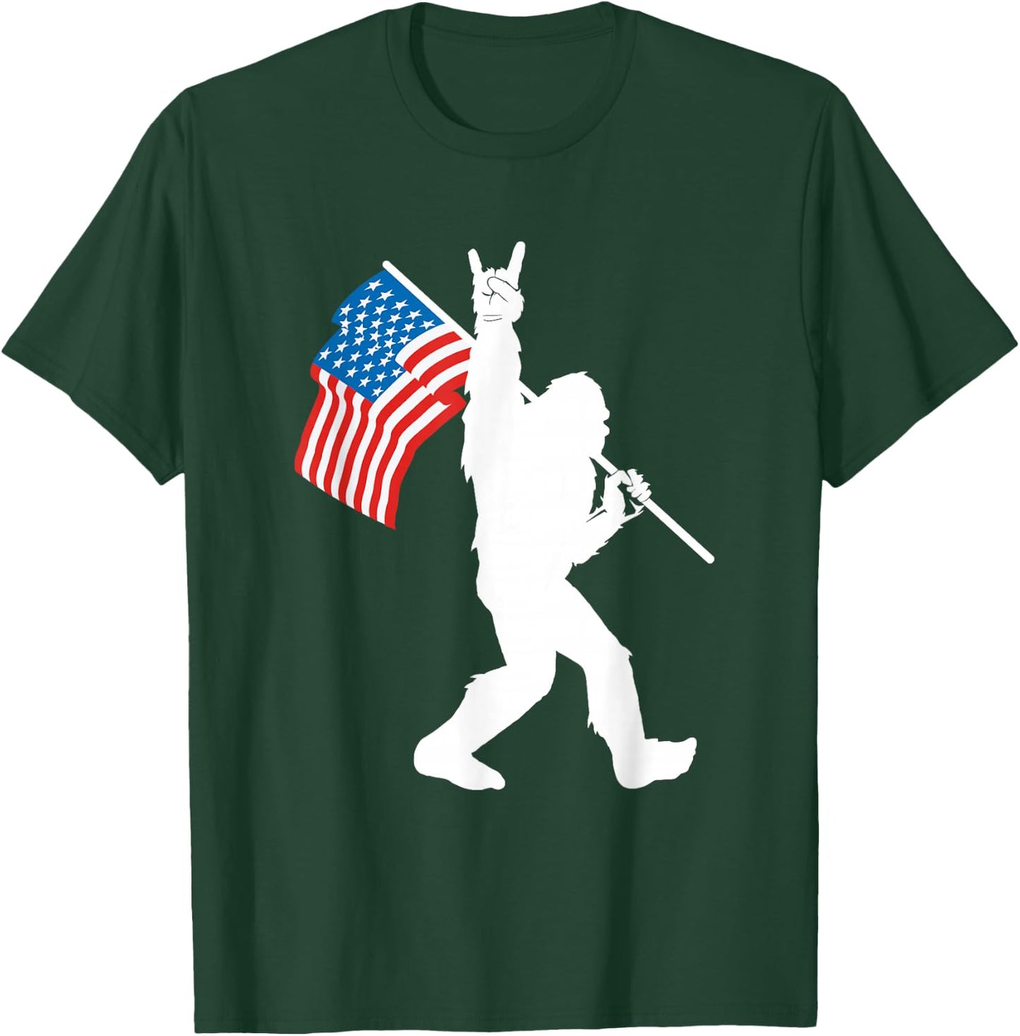 Funny Bigfoot Rock and Roll USA Flag for Sasquatch Believers Small T-Shirt - T-Shirt | Forest