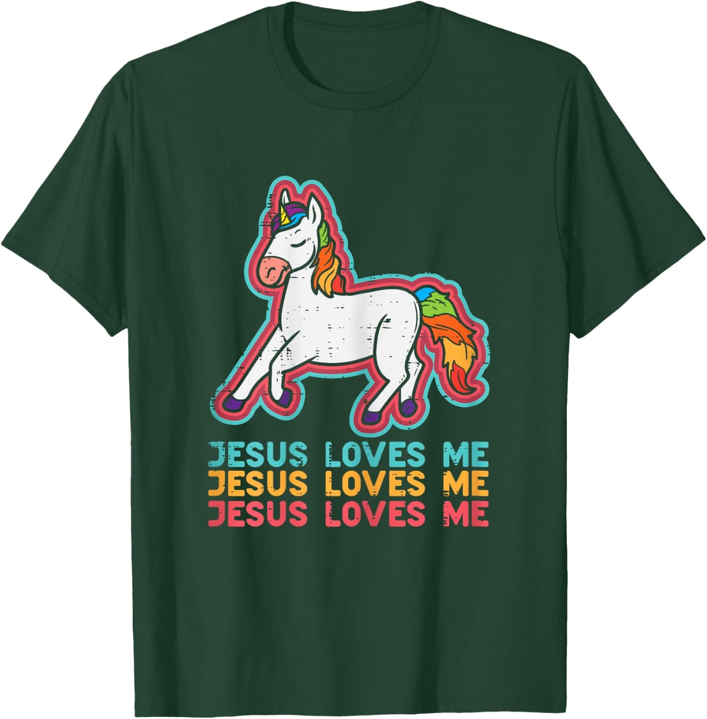 Unicorn Jesus Loves Me Catholic God Christian Women Girls T-Shirt - T-Shirt | Forest